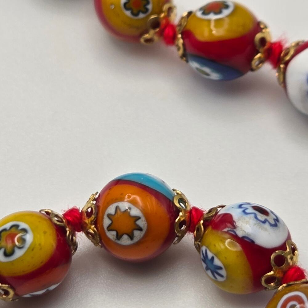 Vintage Italian Murano Millefiori Glass Bead Necklace Uniform Strand Choker